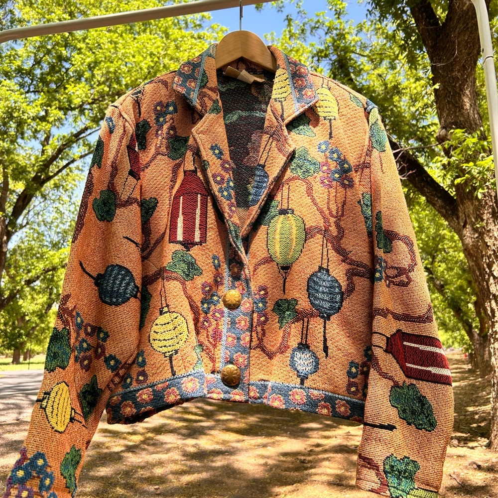 Vintage 90s Painted Pony Peacock Lantern Tapestry Jacket Size M/L
